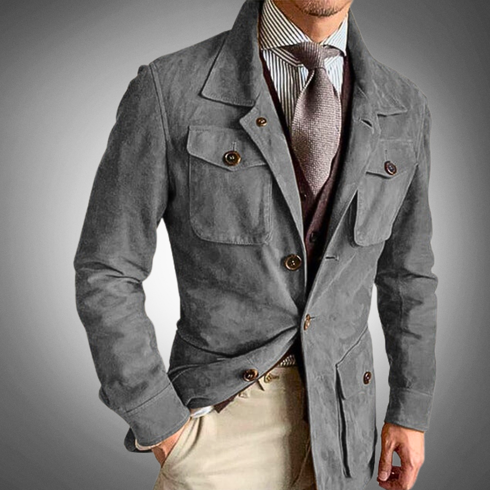 Men’s Jacket – Tailored Fit – Wool-Feel Fabric – Button Closure – Smart Casual Style