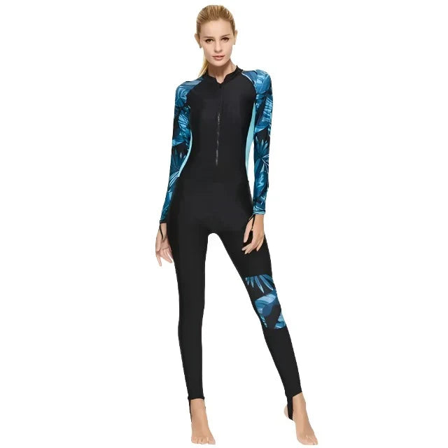 Women’s Diving Suit – Slim Fit One-Piece – Long Sleeve Full Length – Front Zip Stretch