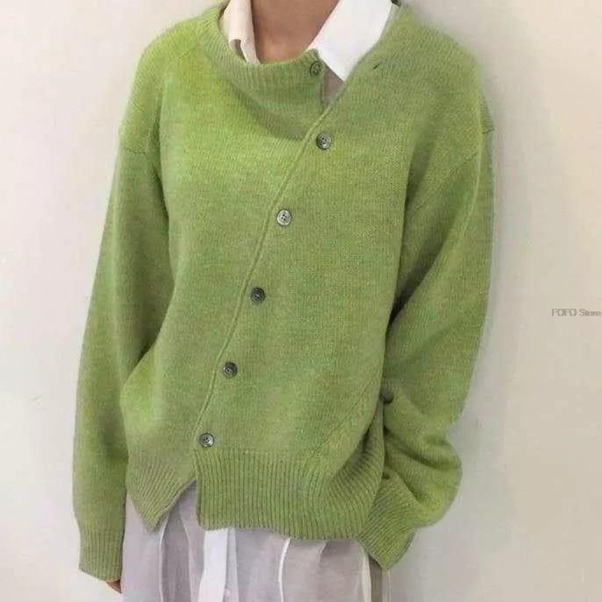 Women’s Knit Jacket – Wool Blend – Relaxed Fit – Asymmetrical Button Front