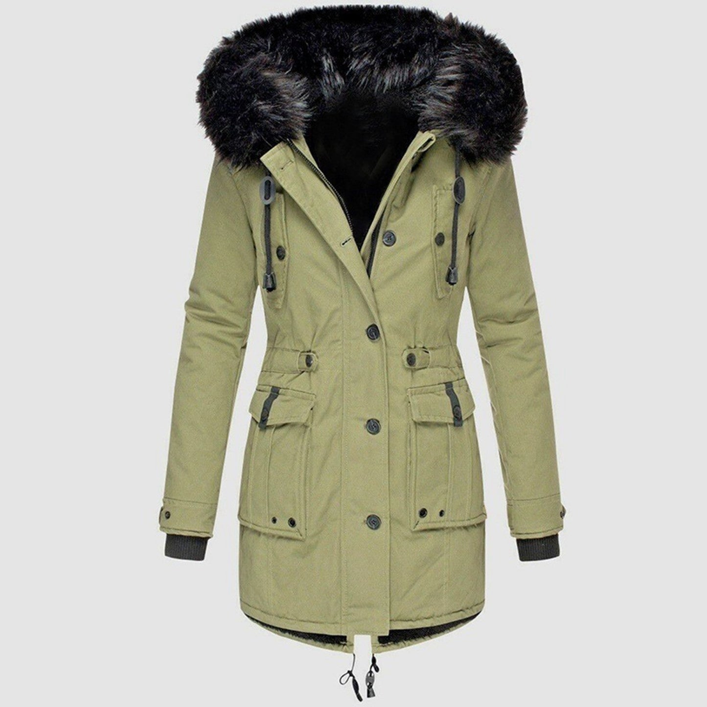 Women's Coat - Woven - Tailored Fit - Faux Fur Hood