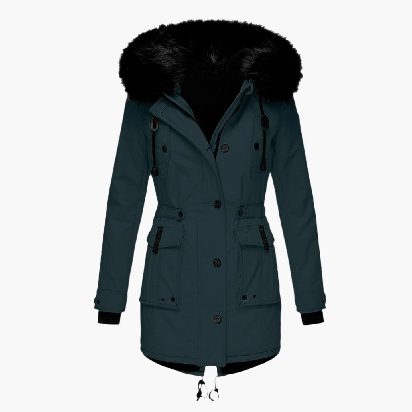 Siesta Hooded Parka Coat | Fur Trim Button Front Mid-Thigh Coat