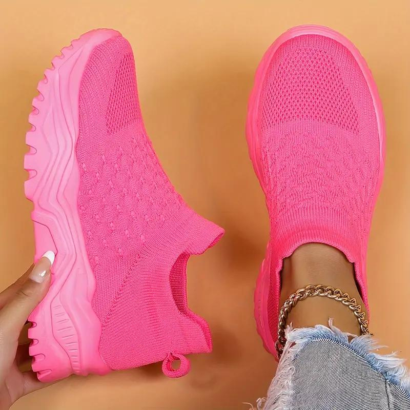 Women’s Slip-On Sneakers – Knit Ribbed Upper – Cushioned Sole – Sock-Like Fit