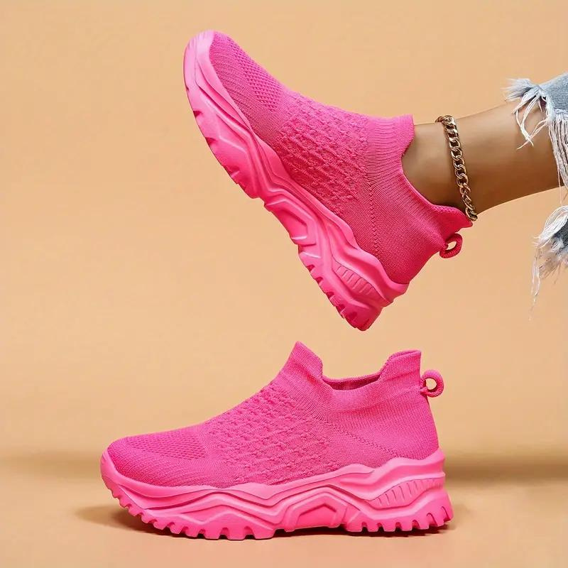 Women’s Slip-On Sneakers – Knit Ribbed Upper – Cushioned Sole – Sock-Like Fit