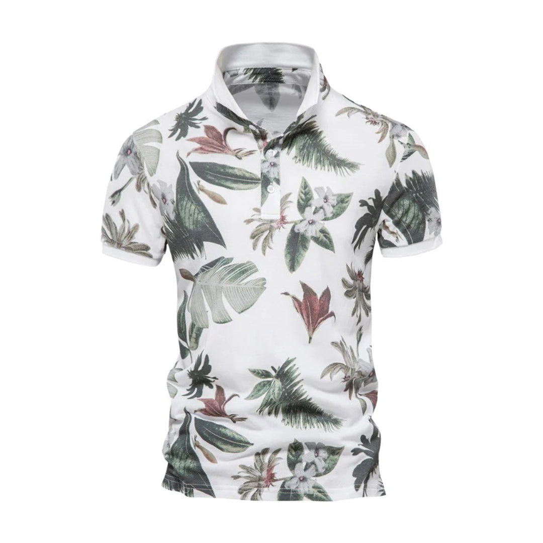 Men’s Polo Shirt – Slim Fit – Breathable Blend – Tropical Print – Short Sleeve