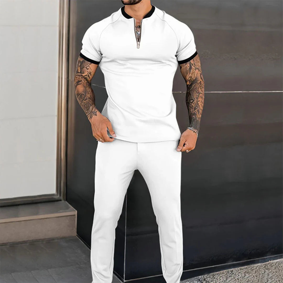 Men’s Short Sleeve Top – Slim Fit – Zip Collar – Breathable Blend – Minimalist Style