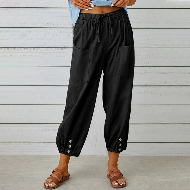 Women’s Casual Pants – Loose Fit – Breathable Blend – Elastic Waist – Ankle Length