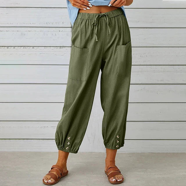 Women’s Casual Pants – Loose Fit – Breathable Blend – Elastic Waist – Ankle Length
