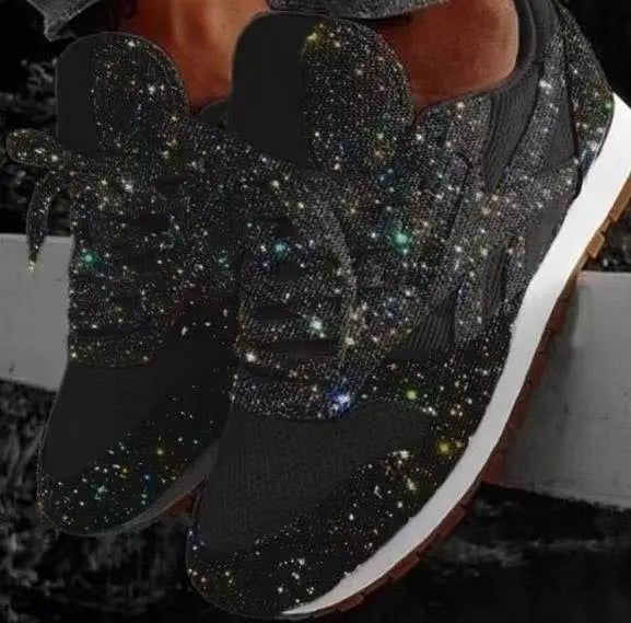 Women’s Casual Sneakers – Glitter Sequin Finish – Low Cut – Lace Up – Sparkling Style