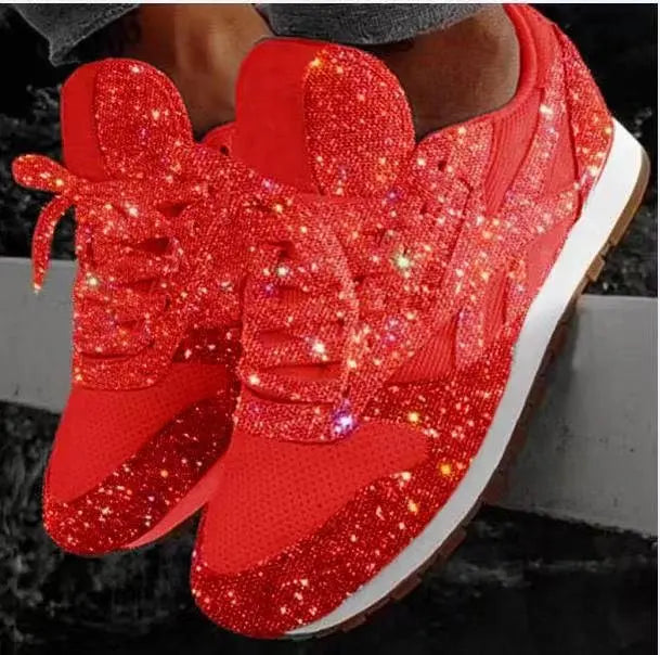 Women’s Casual Sneakers – Glitter Sequin Finish – Low Cut – Lace Up – Sparkling Style
