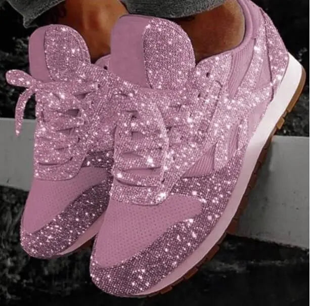 Women’s Casual Sneakers – Glitter Sequin Finish – Low Cut – Lace Up – Sparkling Style