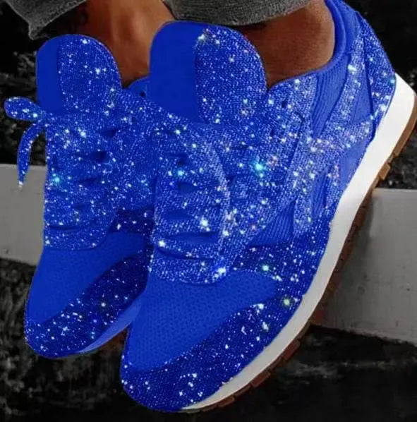 Women’s Casual Sneakers – Glitter Sequin Finish – Low Cut – Lace Up – Sparkling Style