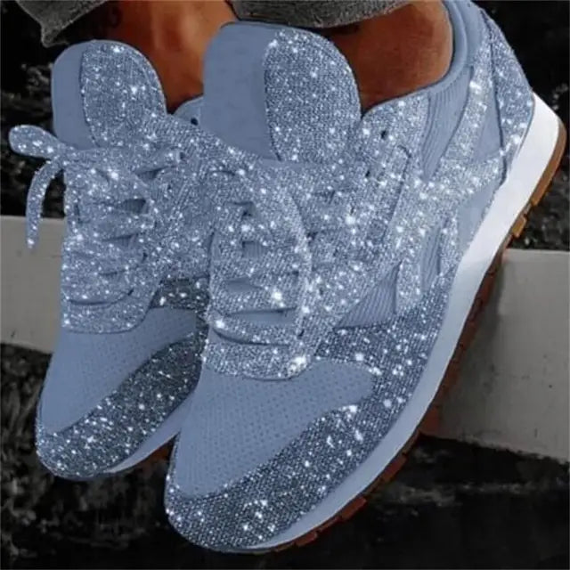 Women’s Casual Sneakers – Glitter Sequin Finish – Low Cut – Lace Up – Sparkling Style