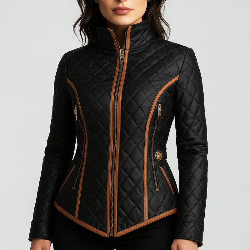 Sienna Slim Fit Quilted Jacket | Stand Collar Contrast Edging Jacket