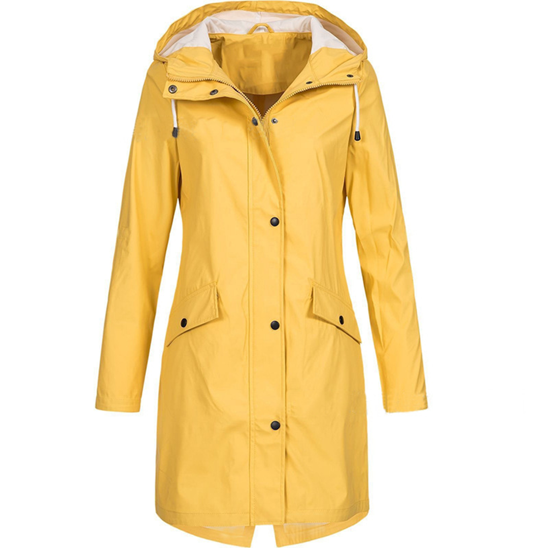 Women’s Raincoat – Waterproof Hooded – Slim Fit – Mid-Length Lightweight Design
