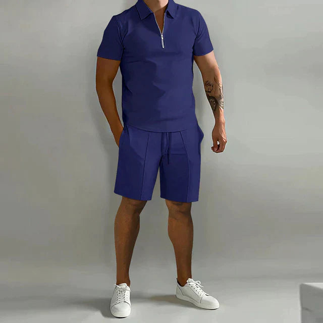 Men’s Sport Set – Classic Fit – Breathable Blend – Zip Collar – Short Sleeve Casual