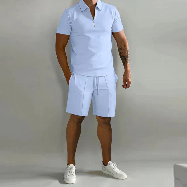 Men’s Sport Set – Classic Fit – Breathable Blend – Zip Collar – Short Sleeve Casual