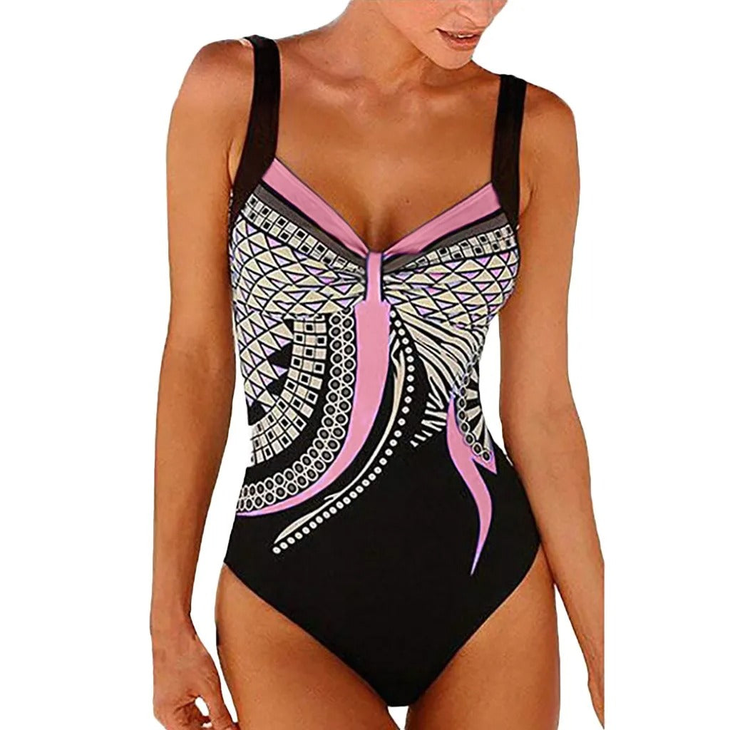Women’s One-Piece Swimsuit – Supportive Fit – Quick-Dry Stretch – Graphic Print