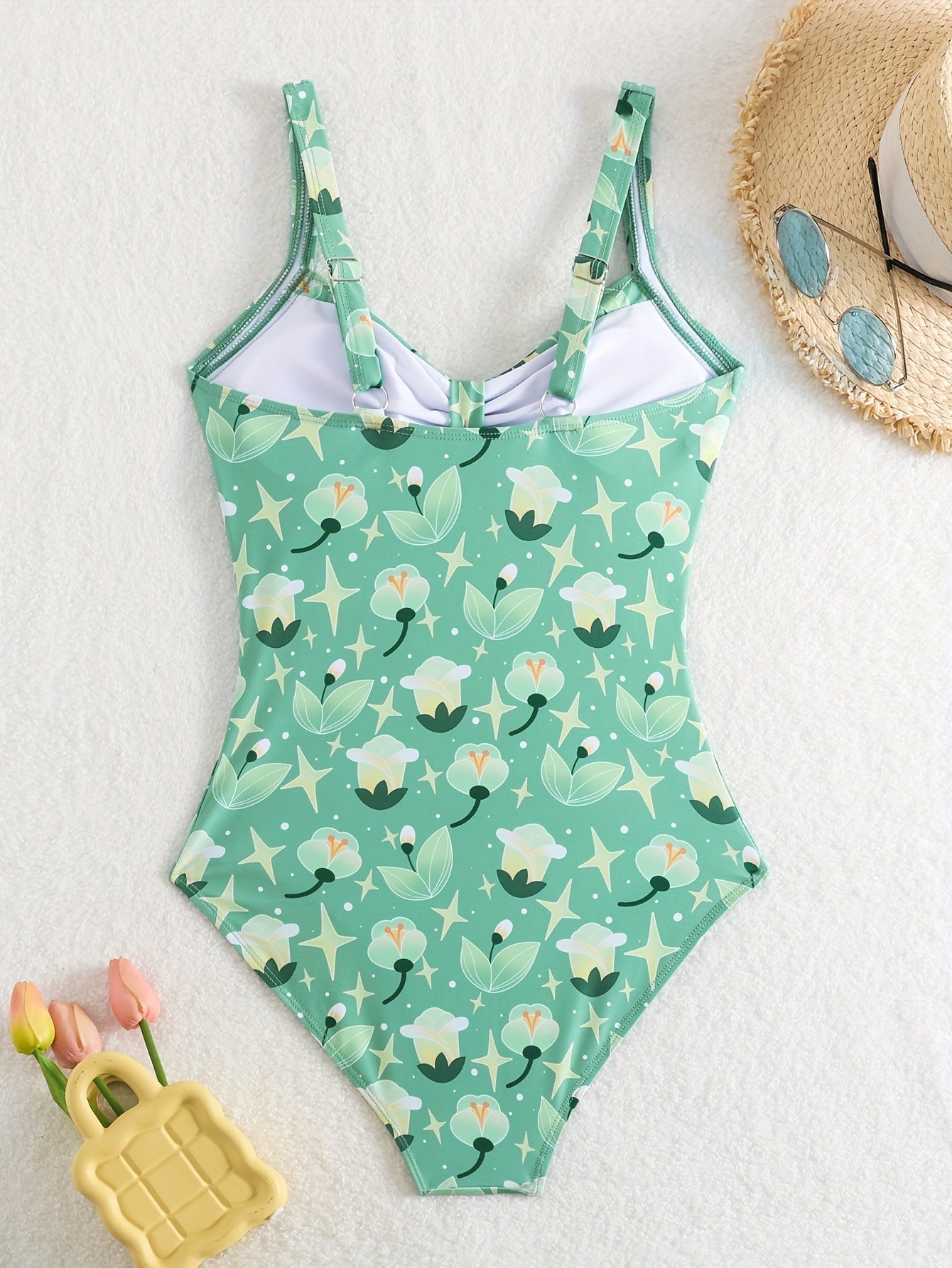 Women’s One-Piece Swimsuit – Floral Print – Ruched Bust – Supportive Full Coverage