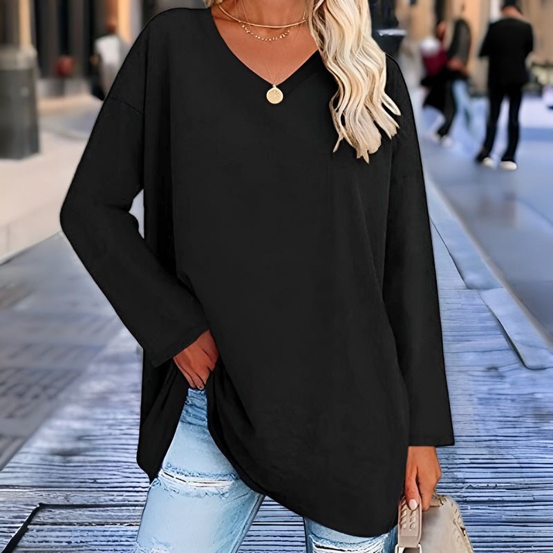Women’s Long Sleeve Shirt – Oversized Fit – V-Neck – Soft Breathable Fabric
