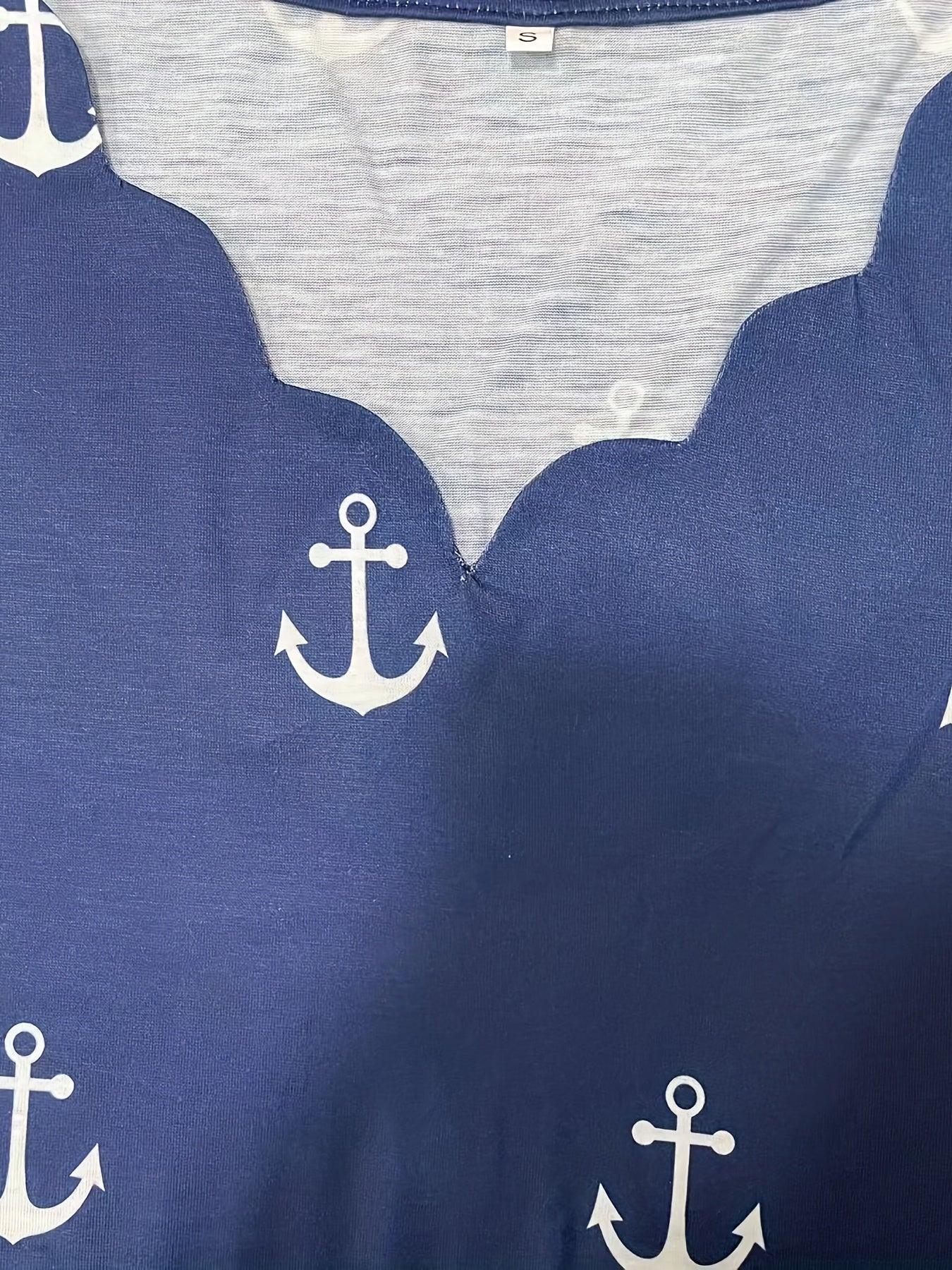 Women's A-Line Dress - V-Neck Scalloped Edge - Short Sleeve Nautical Print