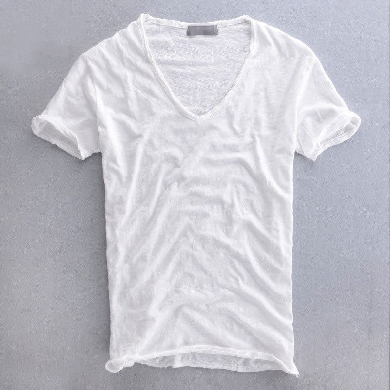 Men’s T-Shirt – V-Neck – Soft Knit – Natural Fibers – Standard Fit – Short Sleeve