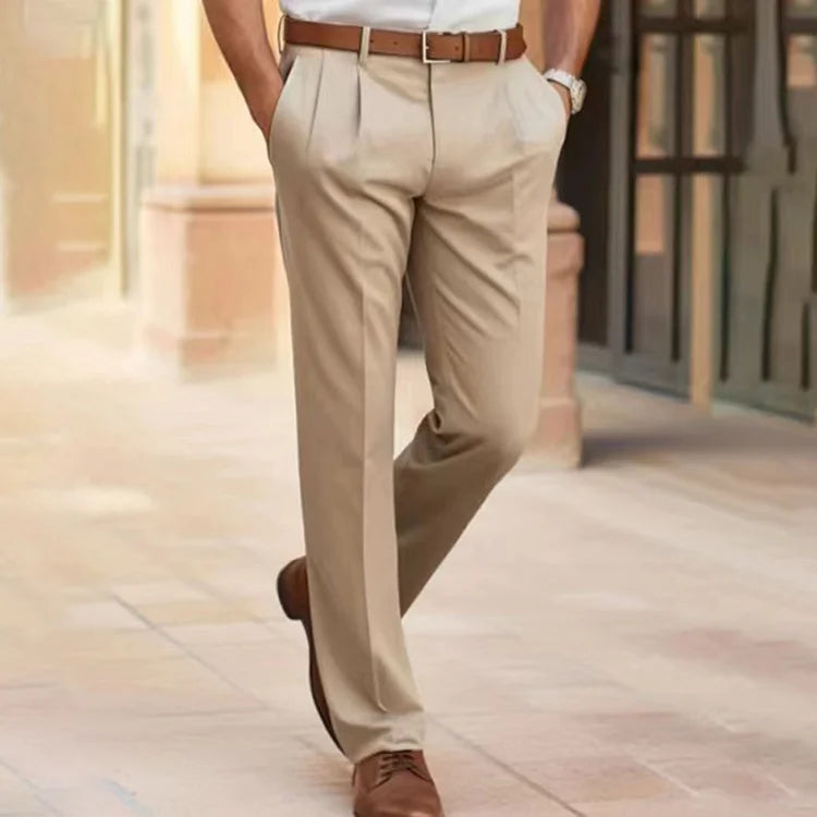 Men’s Trousers – Tailored Fit – Straight Leg – Pleated Front – Cotton Blend