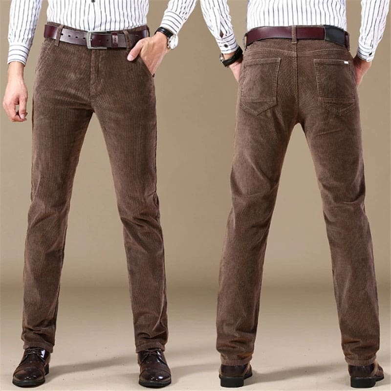 Men’s Corduroy Pants – Tailored Fit – Straight Leg – Full Length – Button Waist