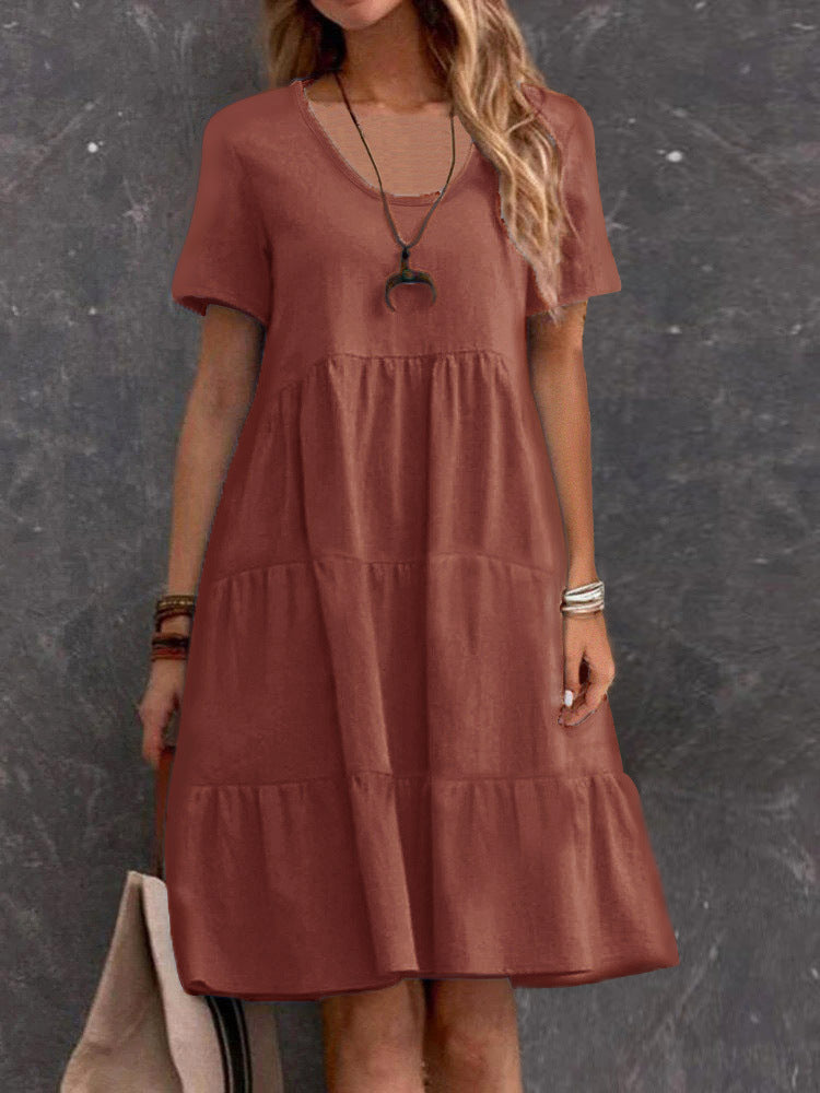 Women's Midi Dress - Lightweight Design - Relaxed Fit - Short Sleeve Casual Wear