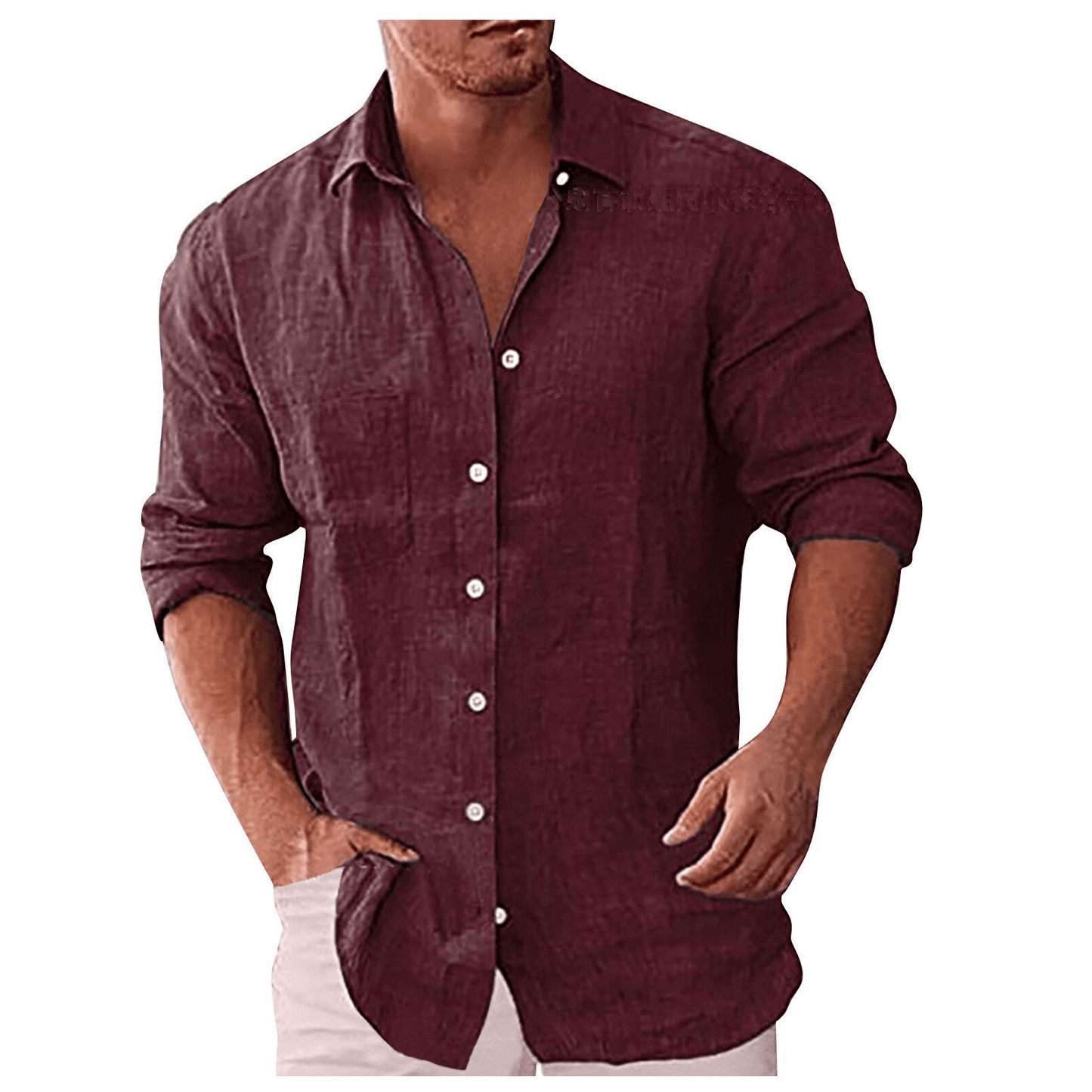 Men’s Casual Shirt – Natural Fibers – Relaxed Fit – Long Sleeve Button-Up Collar