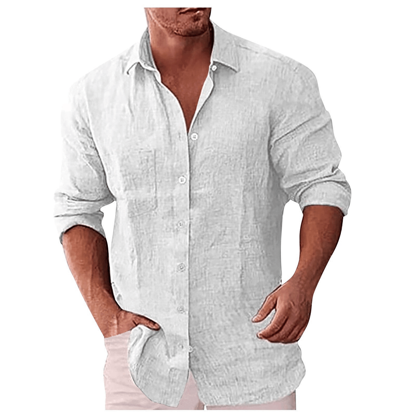 Men’s Casual Shirt – Natural Fibers – Relaxed Fit – Long Sleeve Button-Up Collar