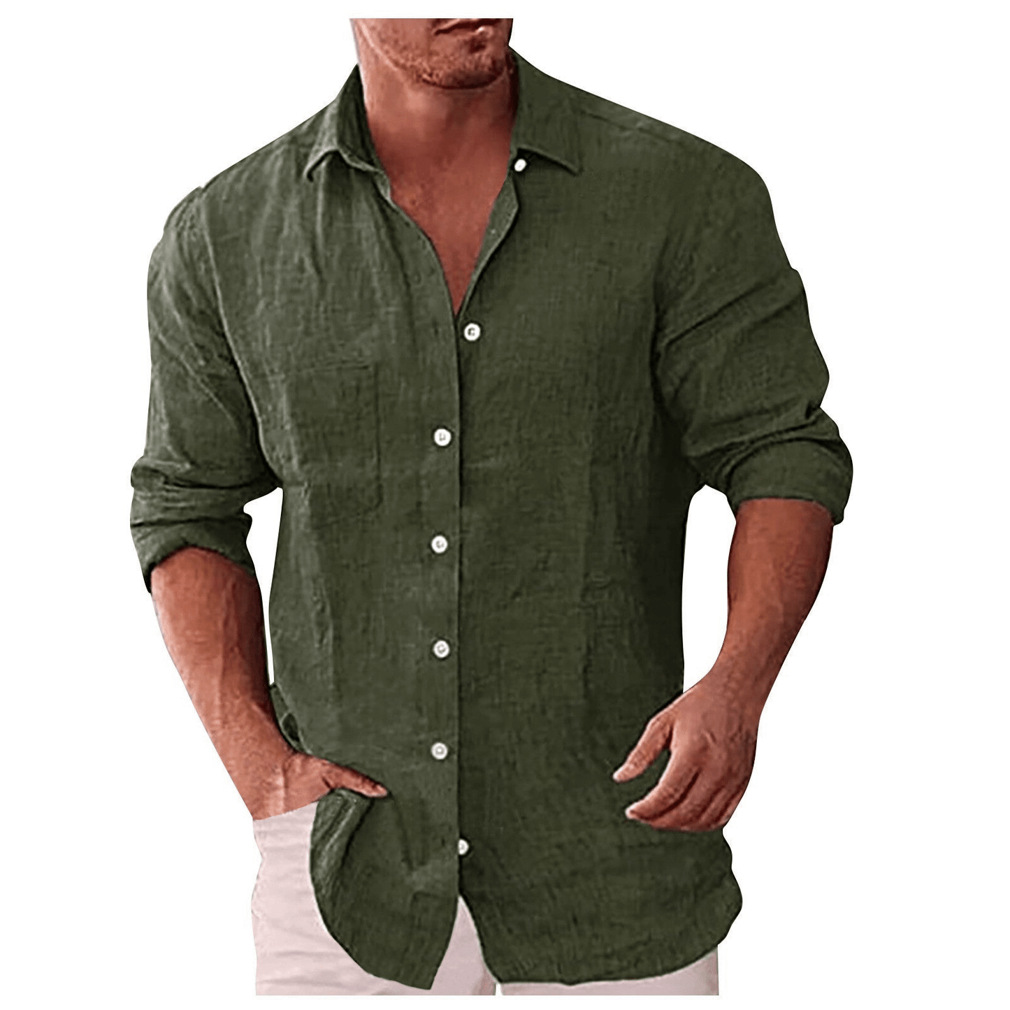 Men’s Casual Shirt – Natural Fibers – Relaxed Fit – Long Sleeve Button-Up Collar