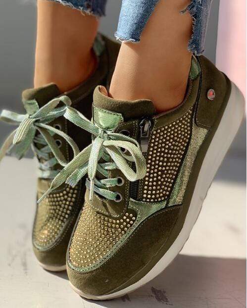Women’s Sneakers - Synthetic - Platform Sole - Studded Detailing