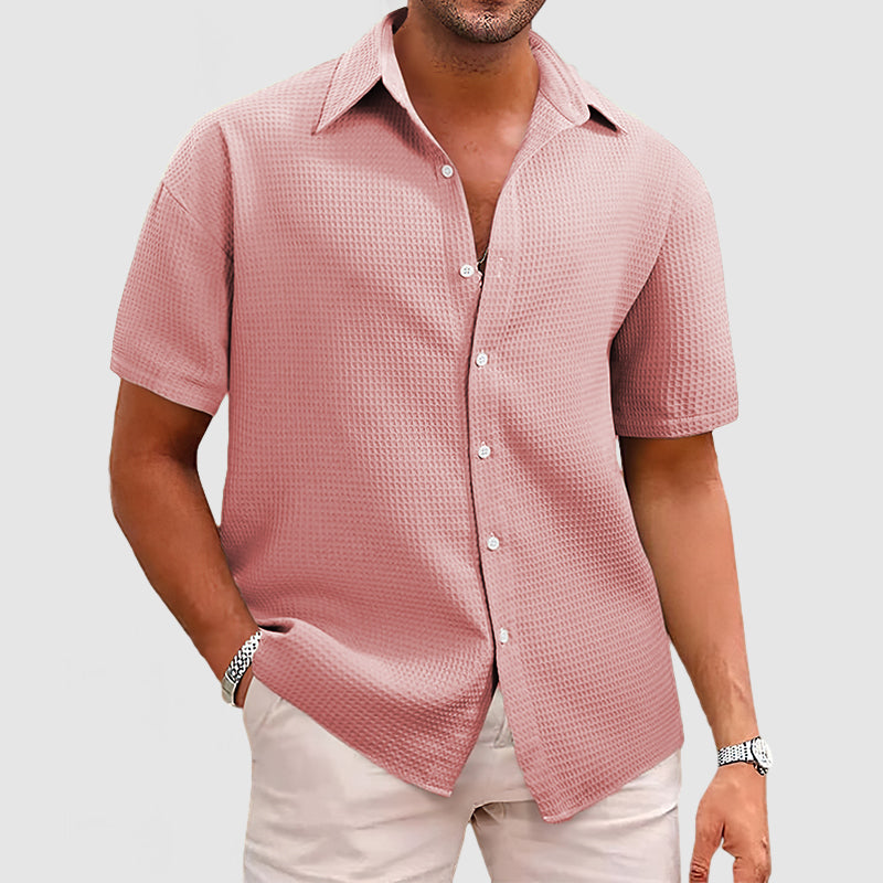 Men’s Short Sleeve Shirt – Relaxed Fit – Waffle Knit – Soft Breathable Texture