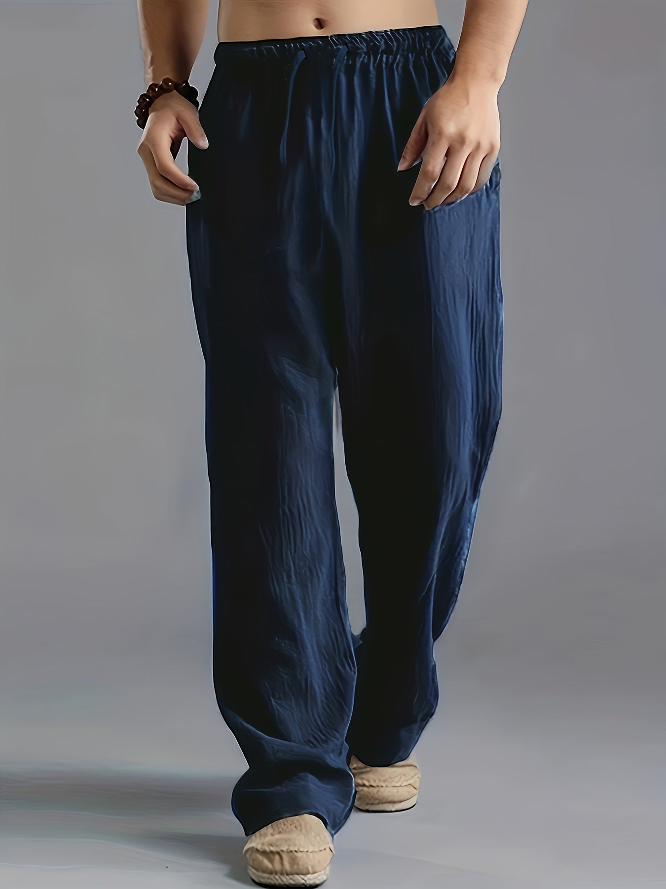 Men’s Casual Trousers – Relaxed Fit – Elastic Waist – Breathable Natural Fibers