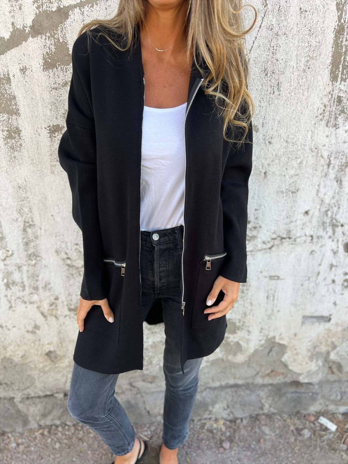 Women’s Hooded Jacket – Oversized Fit – Knee Length – Soft Touch – Zip Pockets