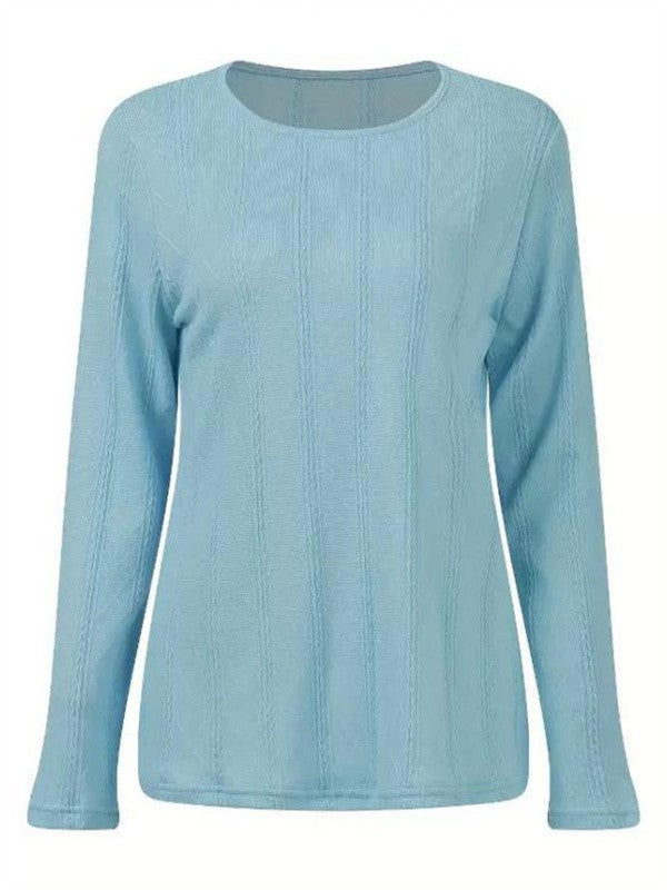 Women’s Blouse – Regular Fit – Crew Neck – Long Sleeve – Textured Cotton Blend