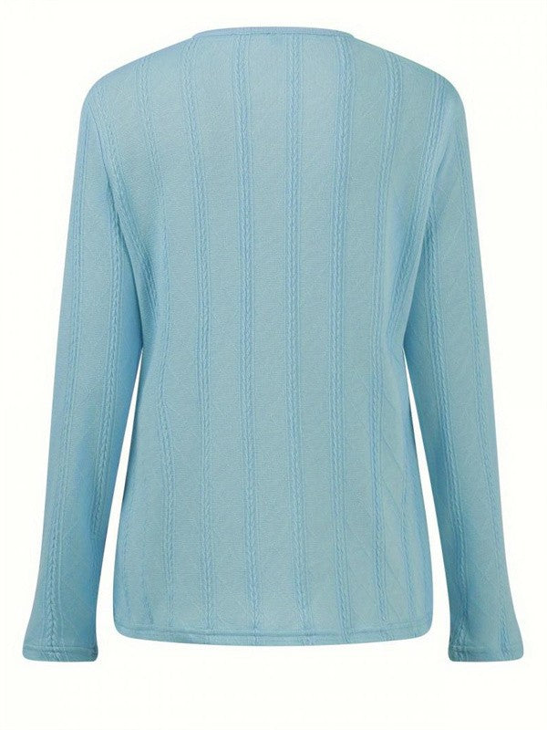 Women’s Blouse – Regular Fit – Crew Neck – Long Sleeve – Textured Cotton Blend