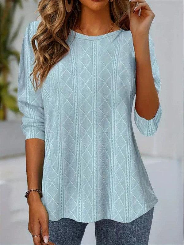 Women’s Blouse – Regular Fit – Crew Neck – Long Sleeve – Textured Cotton Blend