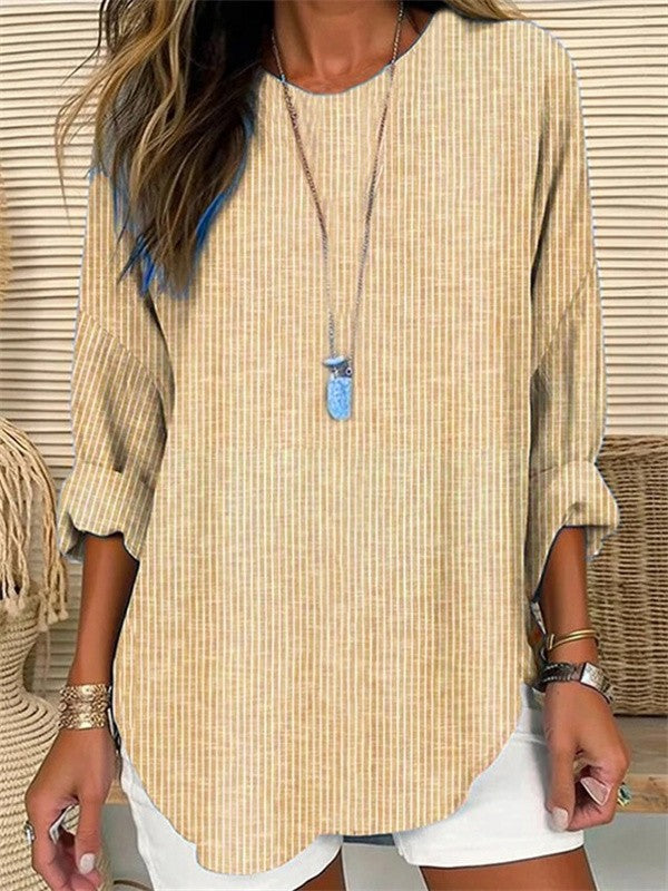 Women’s Blouse – Relaxed Fit – Vertical Stripes – Long Sleeve – Lightweight Cotton