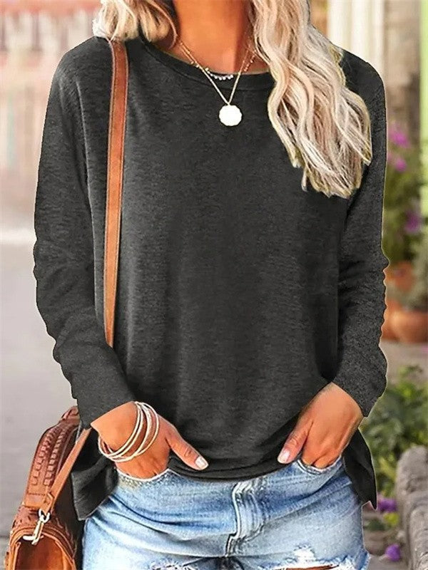 Women’s Blouse – Soft Knit – Relaxed Fit – Long Sleeve – Crew Neck Casual Top