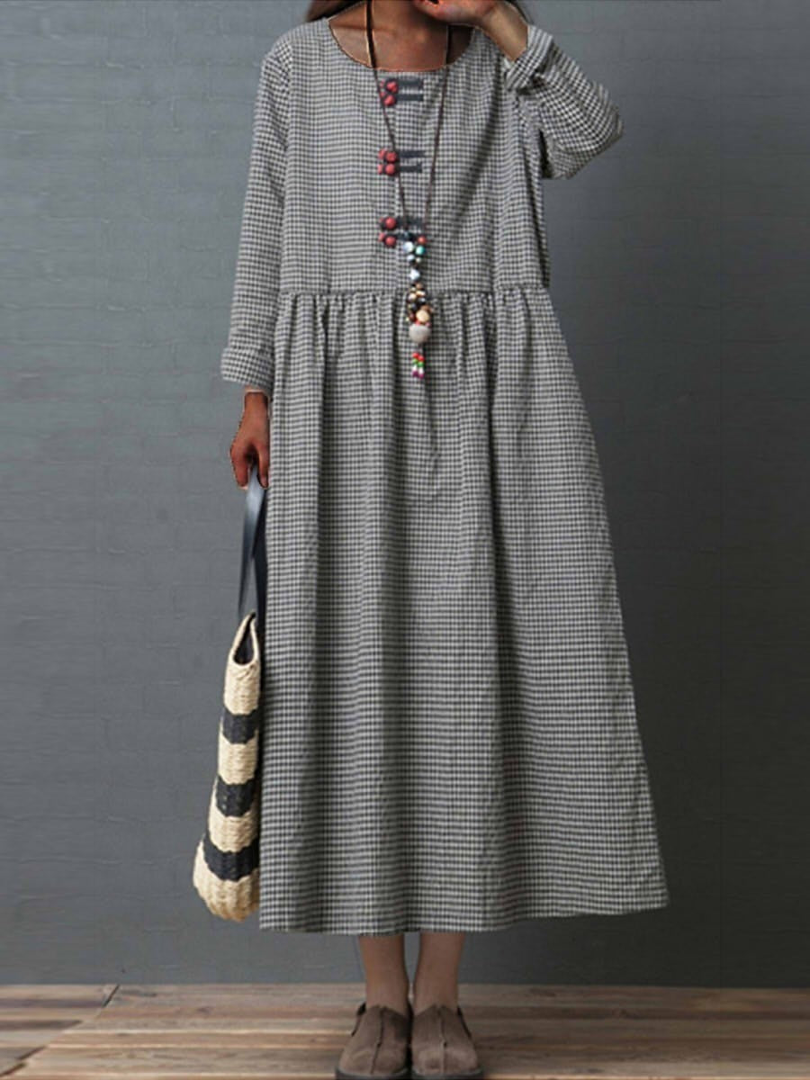 Women’s Maxi Dress – Relaxed Fit – Long Sleeve – Gathered Waist – Cotton Feel