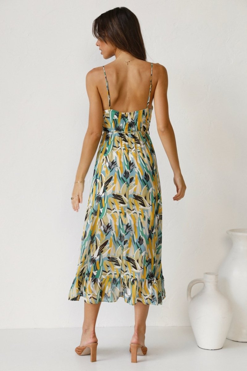 Women’s Midi Dress – Lightweight Chiffon – Relaxed Fit – V-Neck – Ruffled Hem