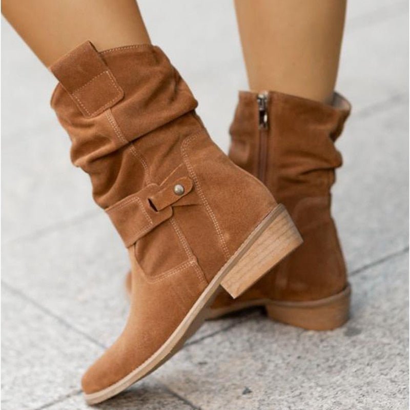 Aurora Slouchy Ankle Boots | Decorative Strap Low Heel Boots