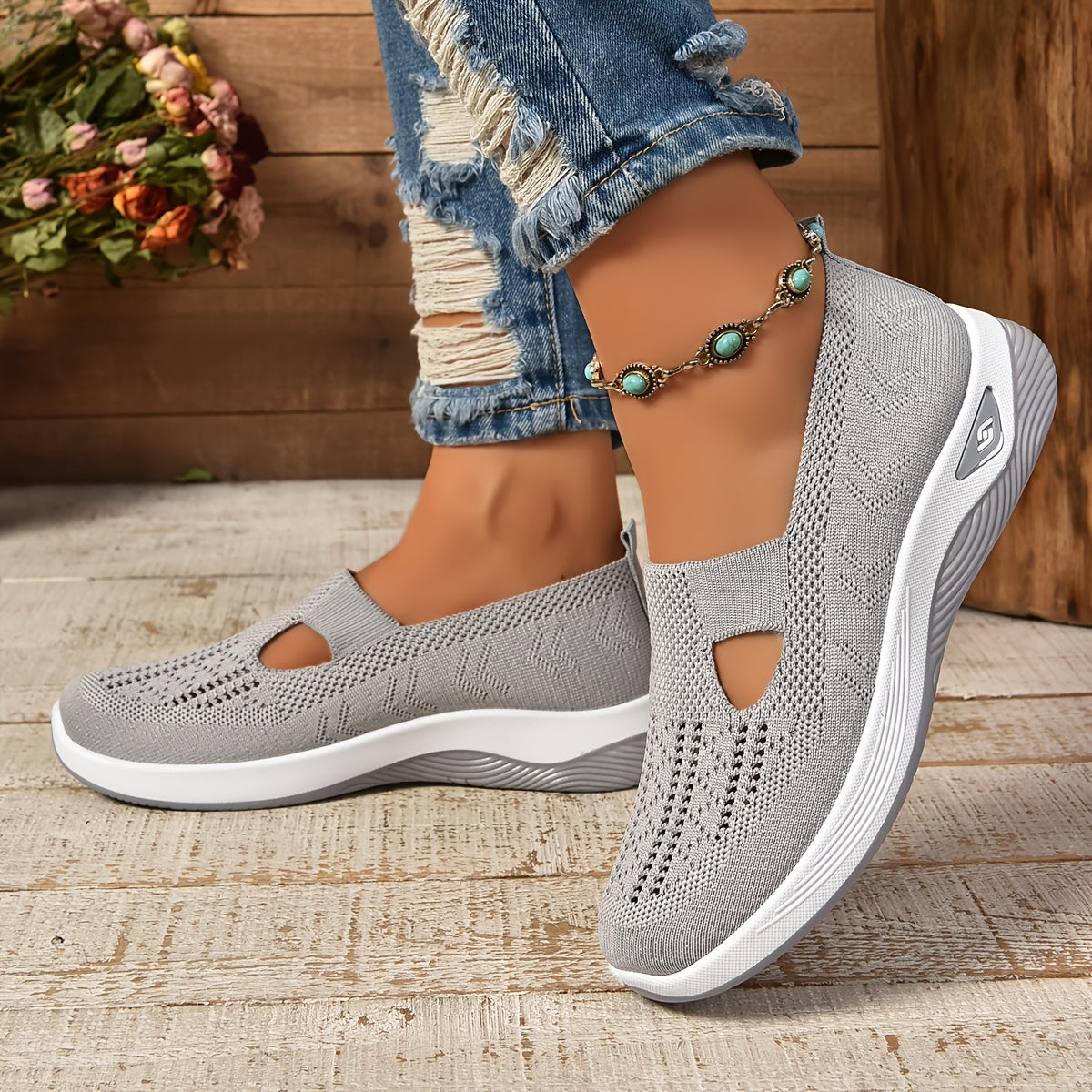 Women’s Slip-On Sneakers – Breathable Knit – Cushioned Sole – Low-Cut Flexible Fit
