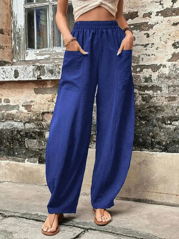 Women’s Wide-Leg Trousers – Relaxed Fit – Full Length – Breathable Blend – Elastic Waist – Side Pockets
