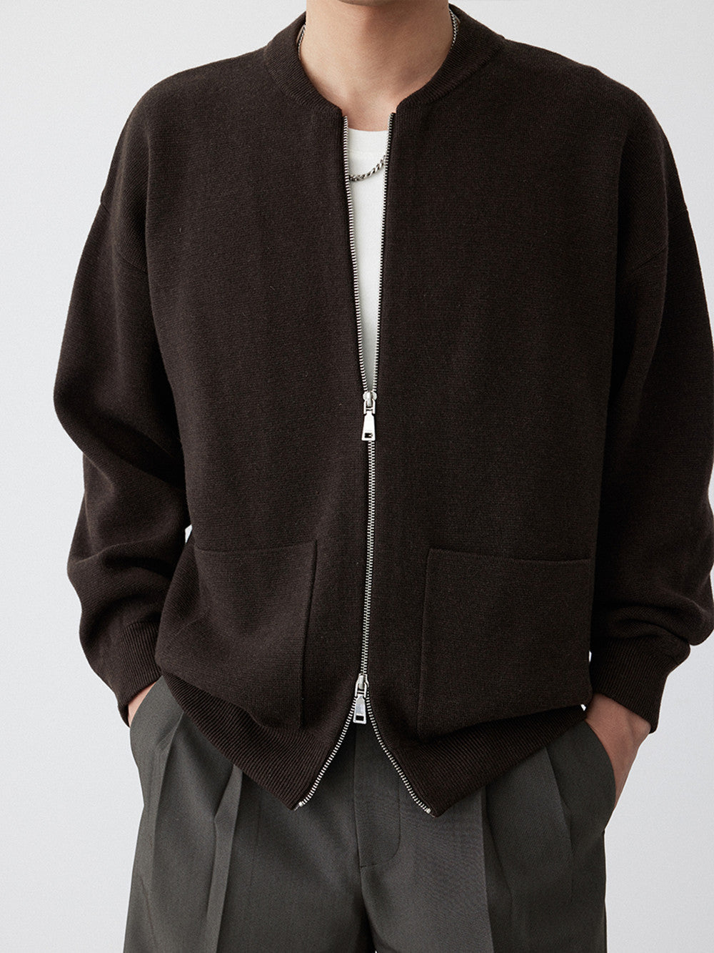 Men's Knitted Jacket – Minimalist Zip-Up – Casual Street Style Outerwear