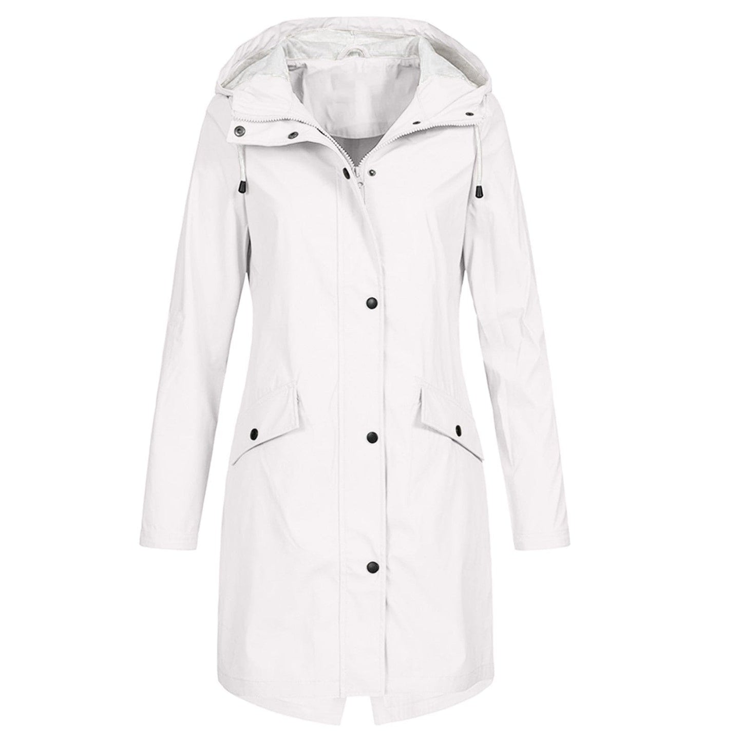 Women’s Rain Jacket – Waterproof Windproof – Long Regular Fit – Hooded Snap Closure