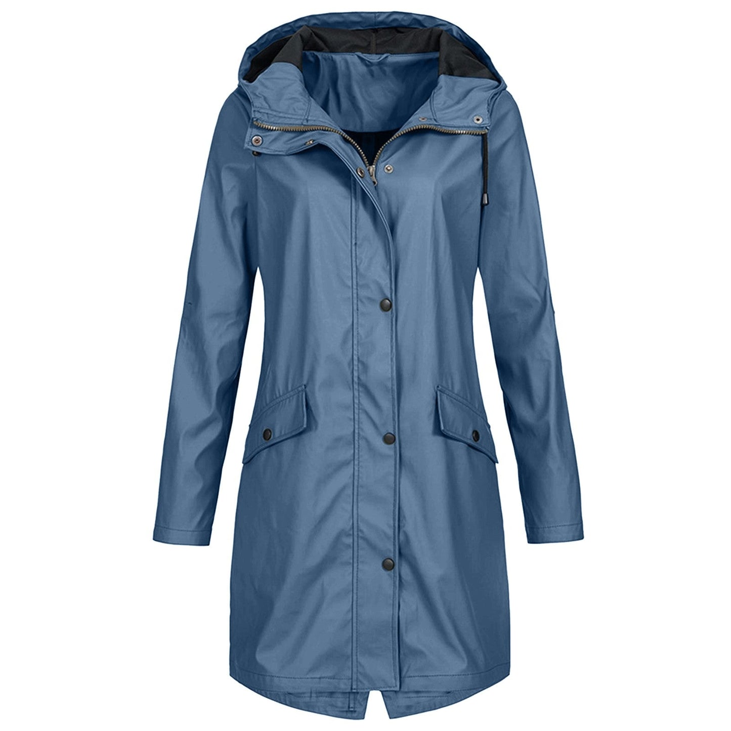 Women’s Rain Jacket – Waterproof Windproof – Long Regular Fit – Hooded Snap Closure