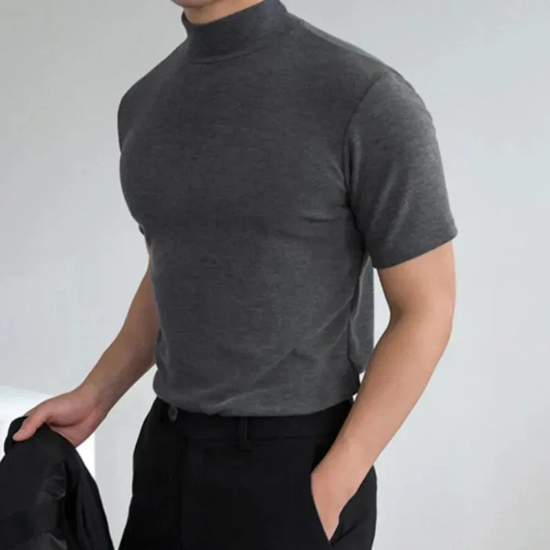 Men’s T-Shirt – Slim Fit – High Collar – Short Sleeve – Natural Fibers