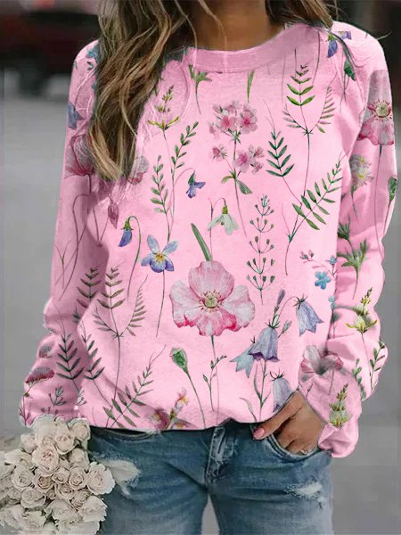 Women’s Sweater – Relaxed Fit – Lightweight Knit – Floral Print – Crew Neck – Long Sleeve